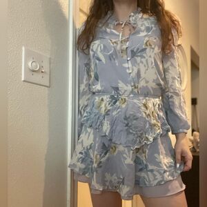 YUMI KIM‎ Love Always Mini Dress Sz Large Bluebell Pastel Ruffle Flowy Soft Girl